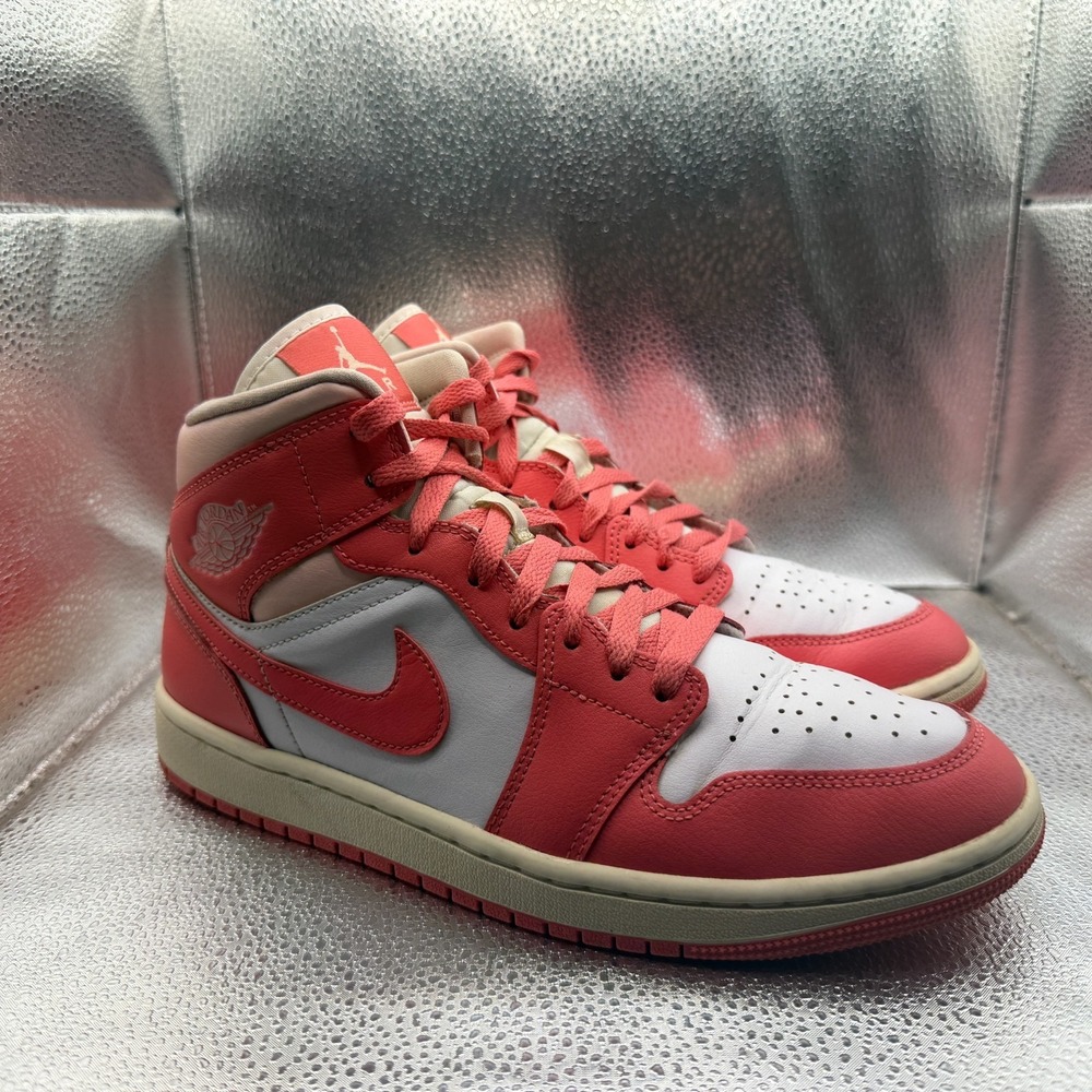 Size 10 Nike Air Jordan 1 Mid Strawberries Cream Pink Womens Shoes BQ6472-186